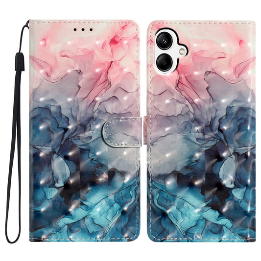 For Samsung Galaxy A06 Case PU Leather 3D Pattern Printing Wallet Phone Cover - Pink Blue Marble