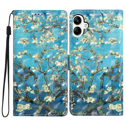 For Samsung Galaxy A06 Case PU Leather 3D Pattern Printing Wallet Phone Cover - Apricot Blossom