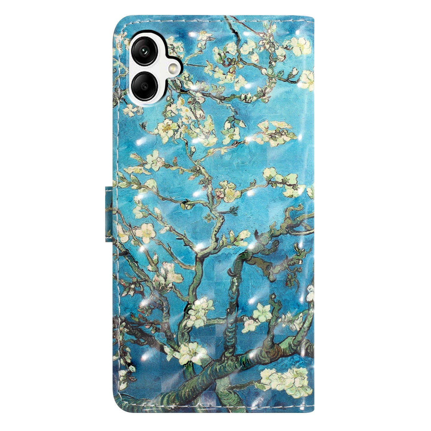 For Samsung Galaxy A06 Case PU Leather 3D Pattern Printing Wallet Phone Cover - Apricot Blossom