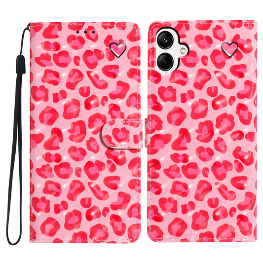 For Samsung Galaxy A06 Case PU Leather 3D Pattern Printing Wallet Phone Cover - Pink Leopard Print