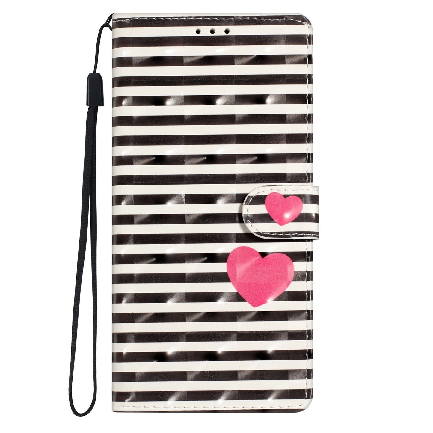 For Samsung Galaxy A06 Case PU Leather 3D Pattern Printing Wallet Phone Cover - Stripes / Heart