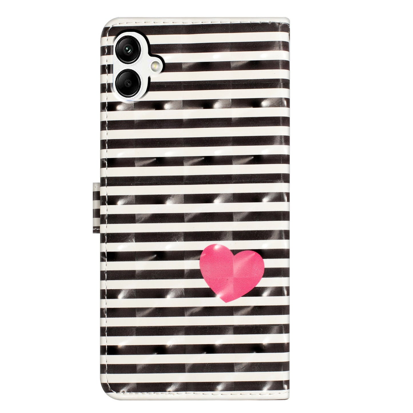 For Samsung Galaxy A06 Case PU Leather 3D Pattern Printing Wallet Phone Cover - Stripes / Heart