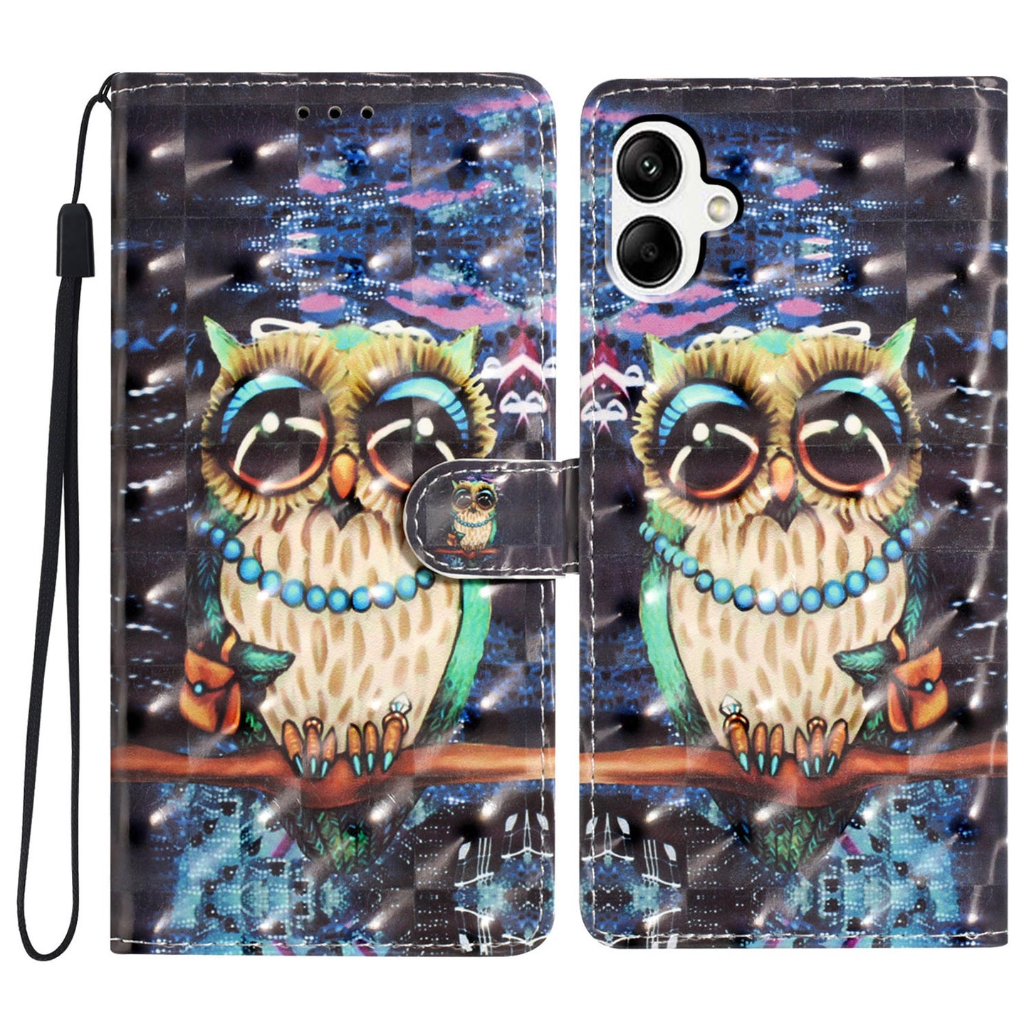 For Samsung Galaxy A06 Case PU Leather 3D Pattern Printing Wallet Phone Cover - Owl
