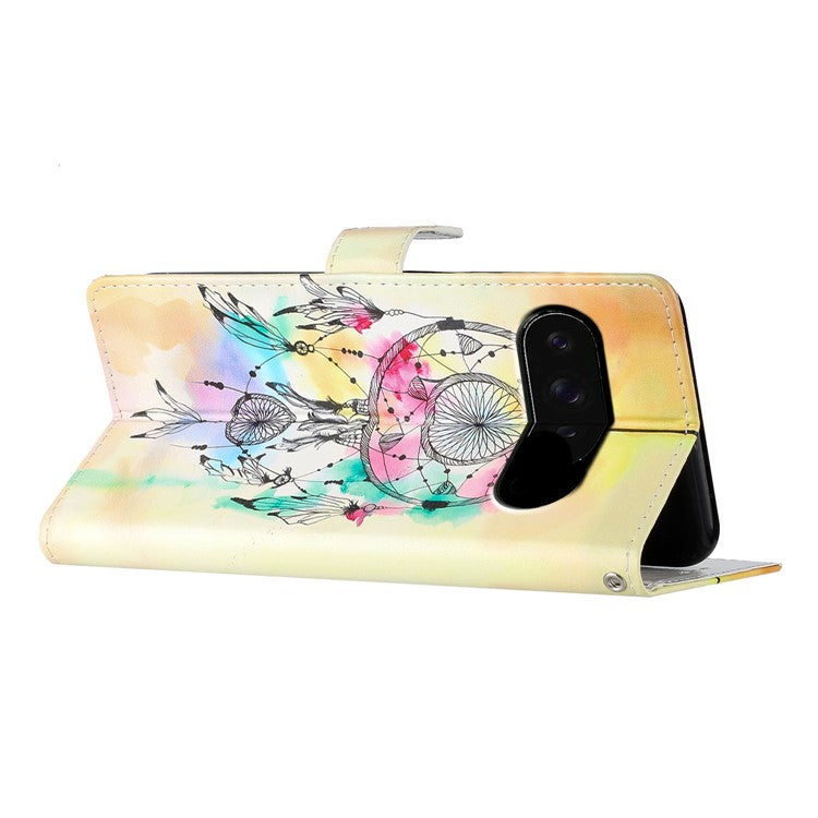 For Google Pixel 9 / 9 Pro Wallet Case PU Leather Pattern Printing Stand Phone Cover with Strap - Wind Chime