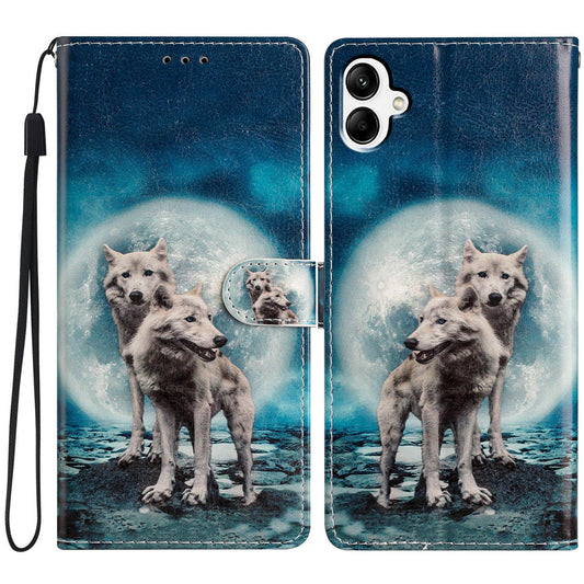 For Samsung Galaxy A06 Wallet Case PU Leather Pattern Printing Stand Phone Cover with Strap - Two Wolves