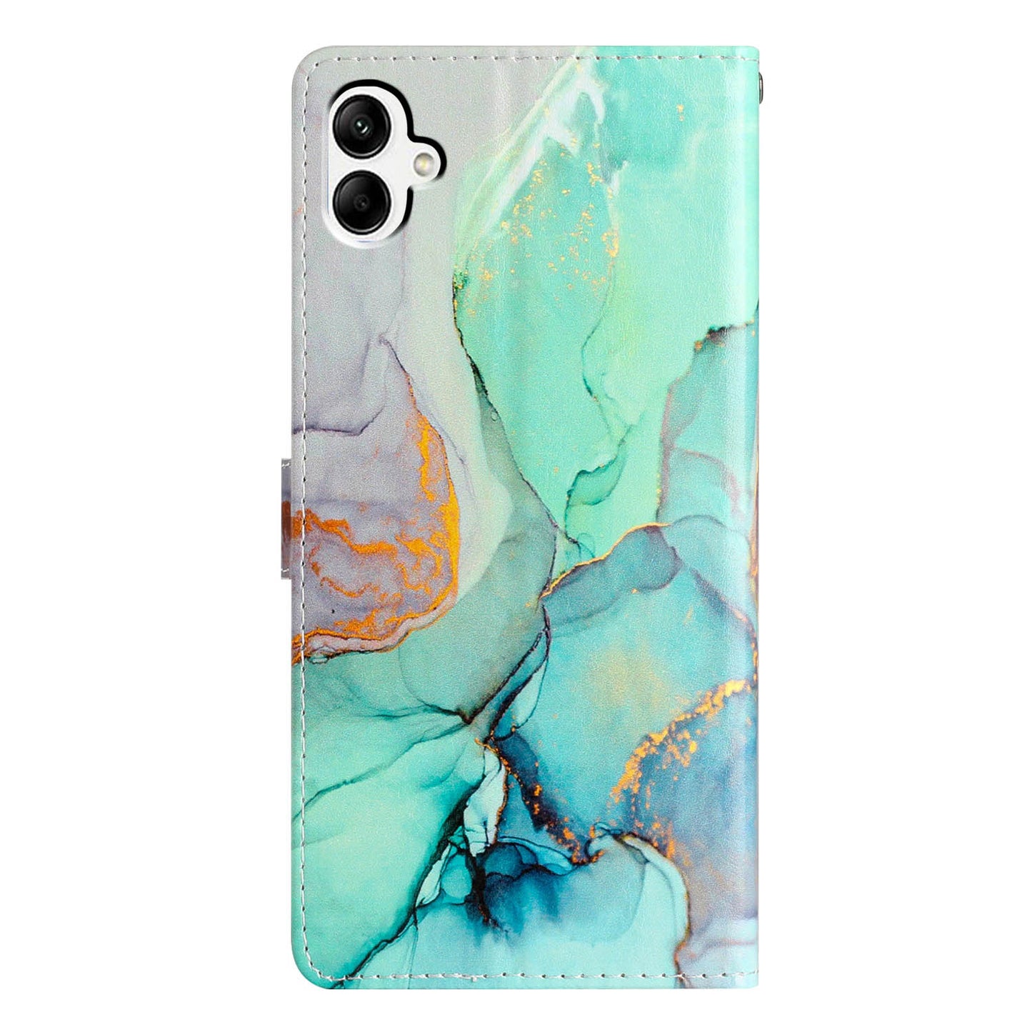 For Samsung Galaxy A06 Wallet Case PU Leather Pattern Printing Stand Phone Cover with Strap - Green Marble