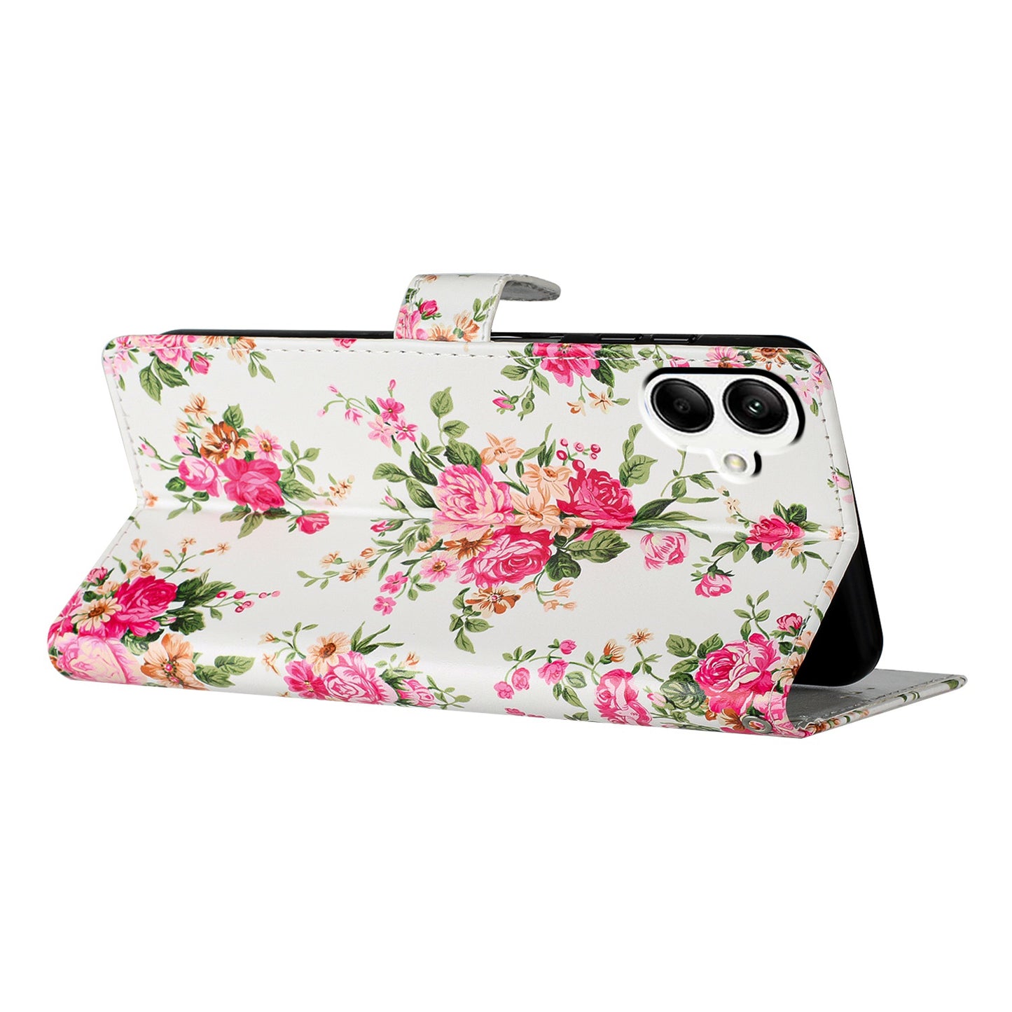 For Samsung Galaxy A06 Wallet Case PU Leather Pattern Printing Stand Phone Cover with Strap - Red Flowers