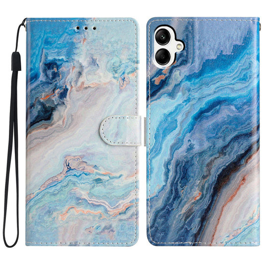 For Samsung Galaxy A06 Wallet Case PU Leather Pattern Printing Stand Phone Cover with Strap - Blue Marble