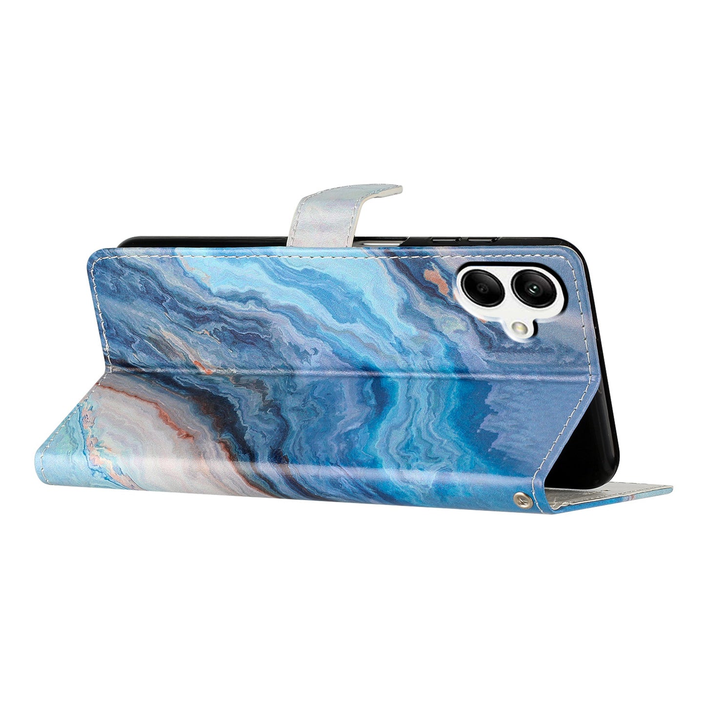 For Samsung Galaxy A06 Wallet Case PU Leather Pattern Printing Stand Phone Cover with Strap - Blue Marble