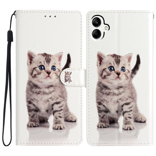 For Samsung Galaxy A06 Wallet Case PU Leather Pattern Printing Stand Phone Cover with Strap - Cute Cat