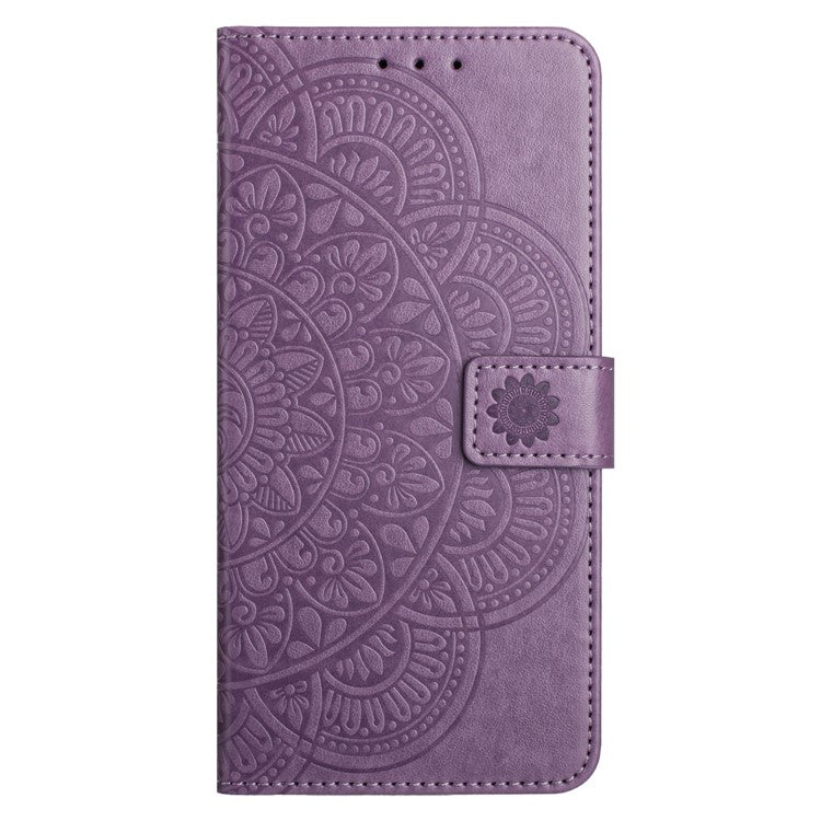 For Google Pixel 9 Pro  /  Pixel 9 Leather Case with Card Slots Mandala Pattern Phone Cover Stand - Purple