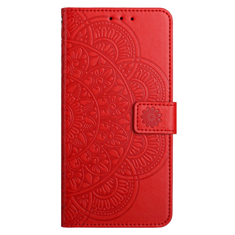 For Google Pixel 9 Pro  /  Pixel 9 Leather Case with Card Slots Mandala Pattern Phone Cover Stand - Red