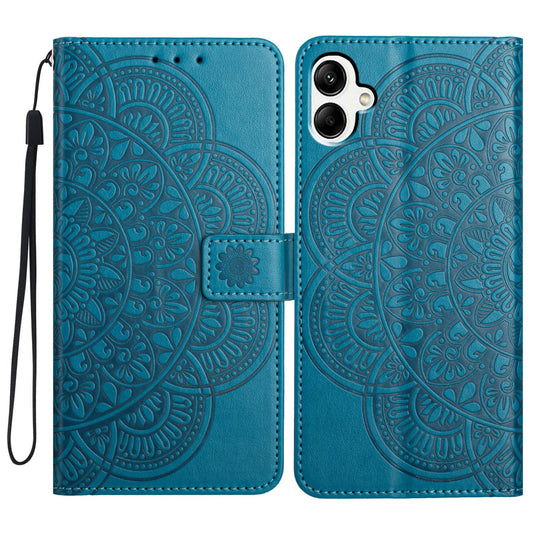 For Samsung Galaxy A06 Leather Case with Card Slots Mandala Pattern Phone Cover Stand - Blue