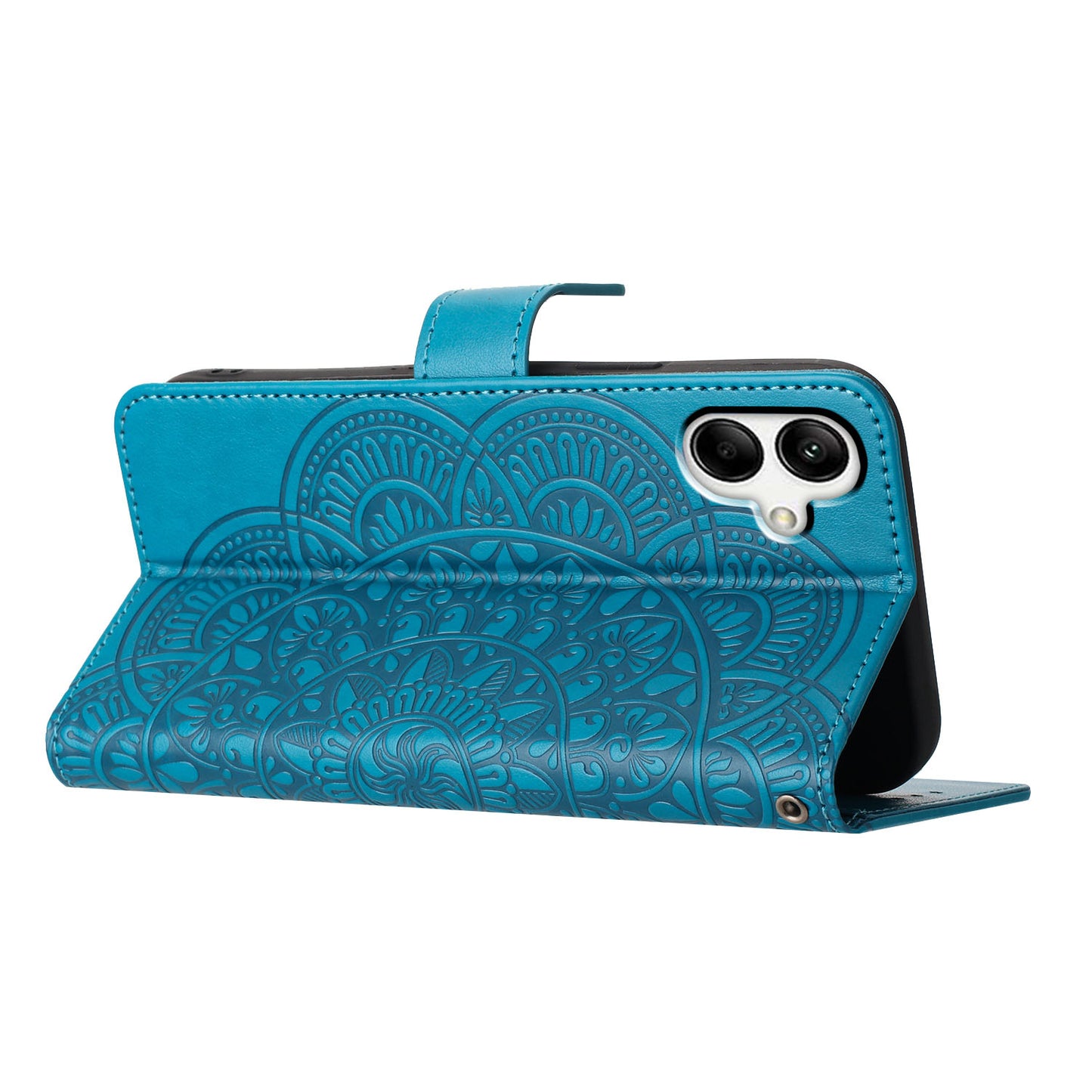 For Samsung Galaxy A06 Leather Case with Card Slots Mandala Pattern Phone Cover Stand - Blue