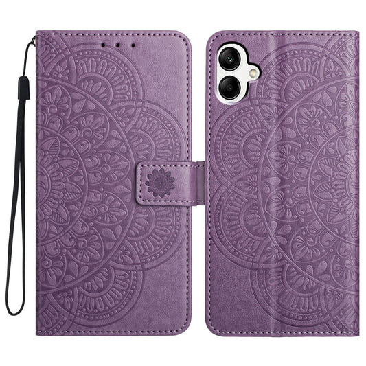 For Samsung Galaxy A06 Leather Case with Card Slots Mandala Pattern Phone Cover Stand - Purple