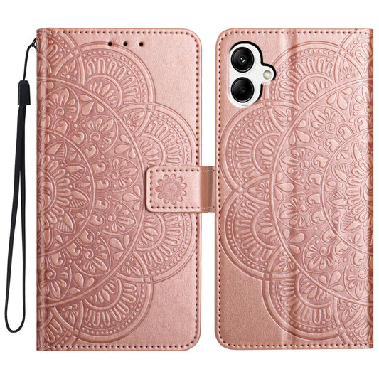 For Samsung Galaxy A06 Leather Case with Card Slots Mandala Pattern Phone Cover Stand - Rose Gold