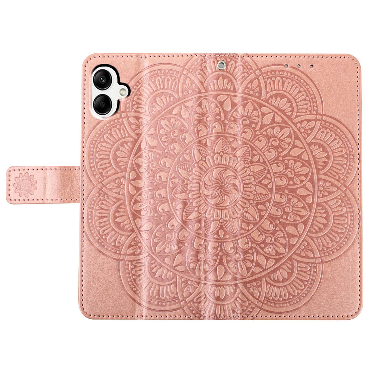 For Samsung Galaxy A06 Leather Case with Card Slots Mandala Pattern Phone Cover Stand - Rose Gold