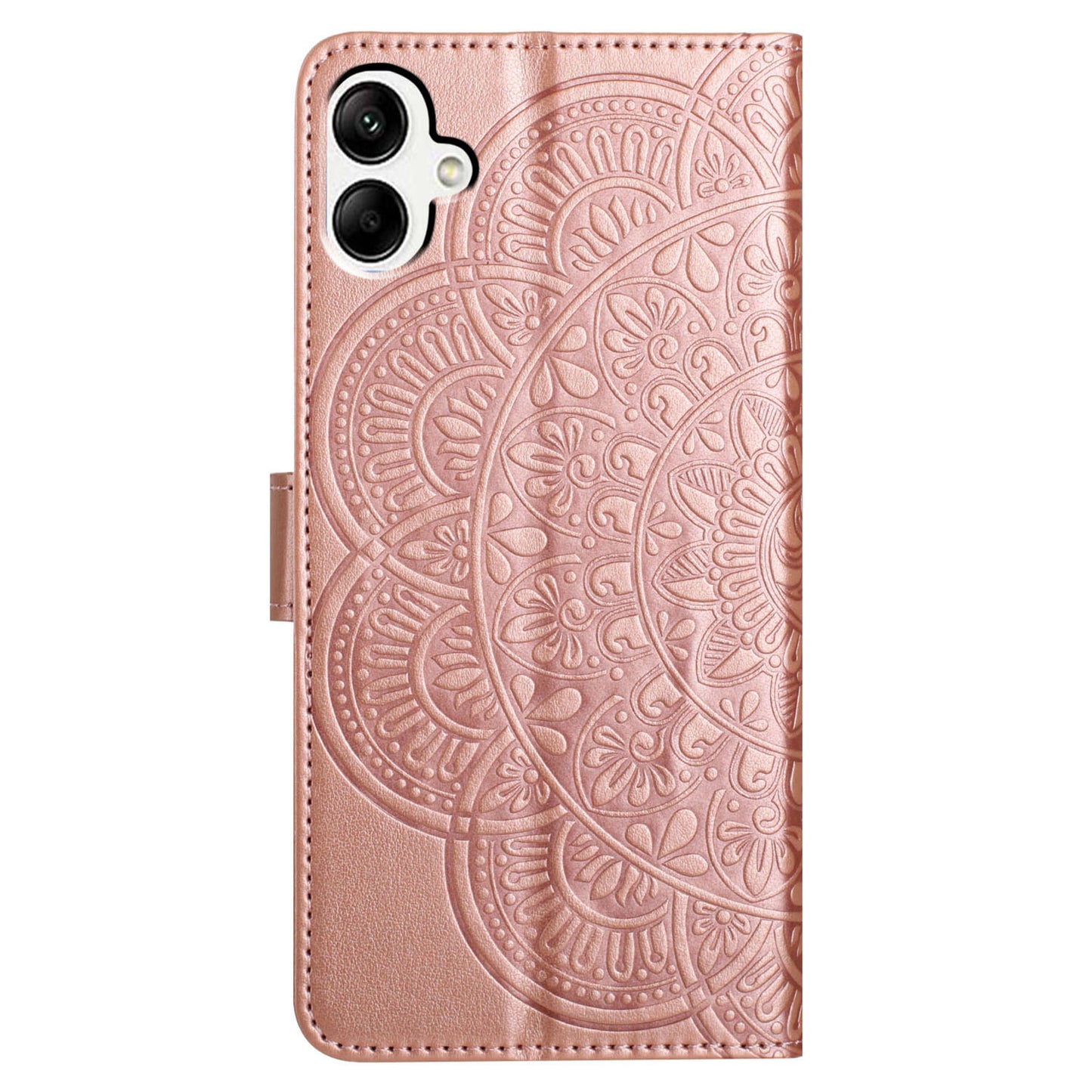 For Samsung Galaxy A06 Leather Case with Card Slots Mandala Pattern Phone Cover Stand - Rose Gold
