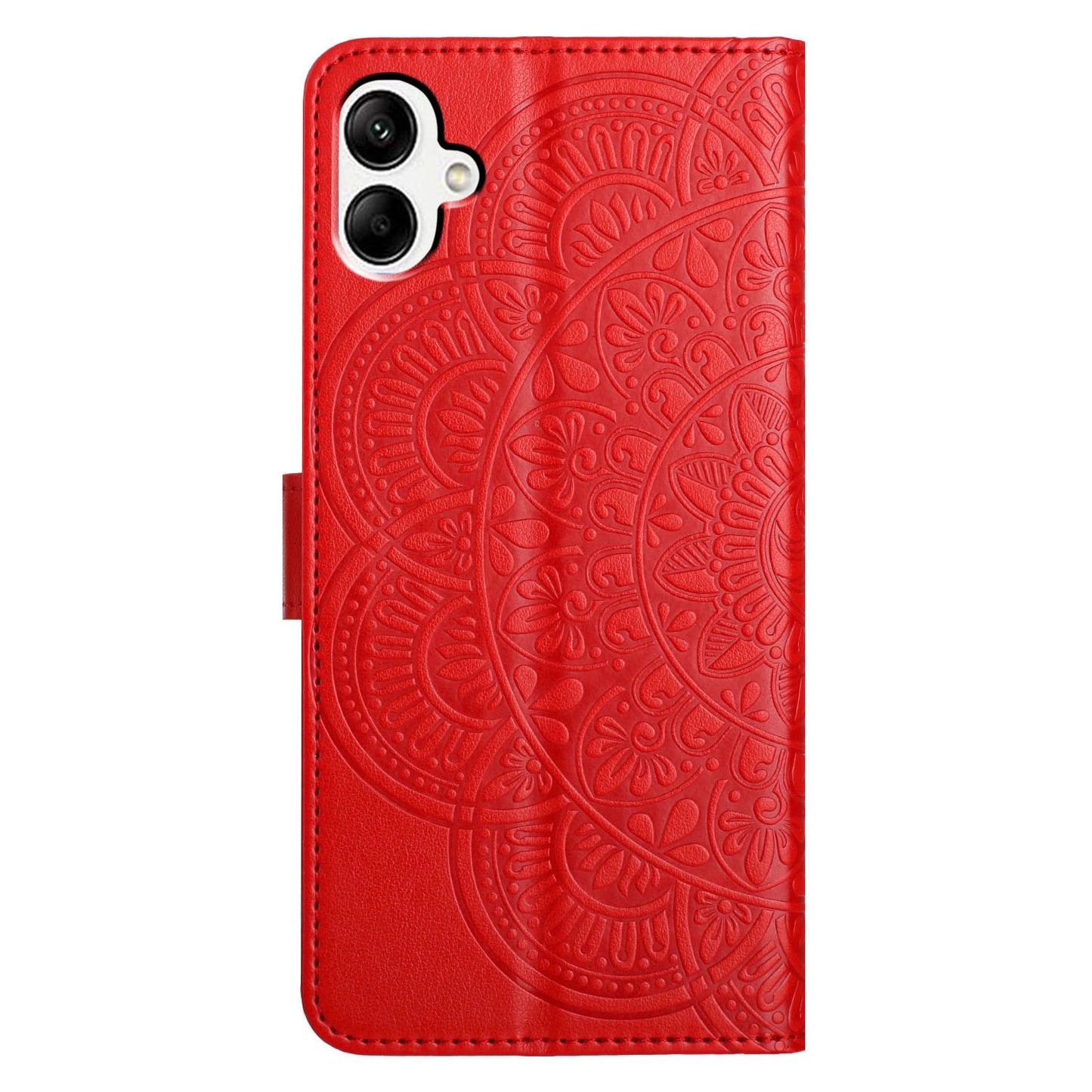 For Samsung Galaxy A06 Leather Case with Card Slots Mandala Pattern Phone Cover Stand - Red