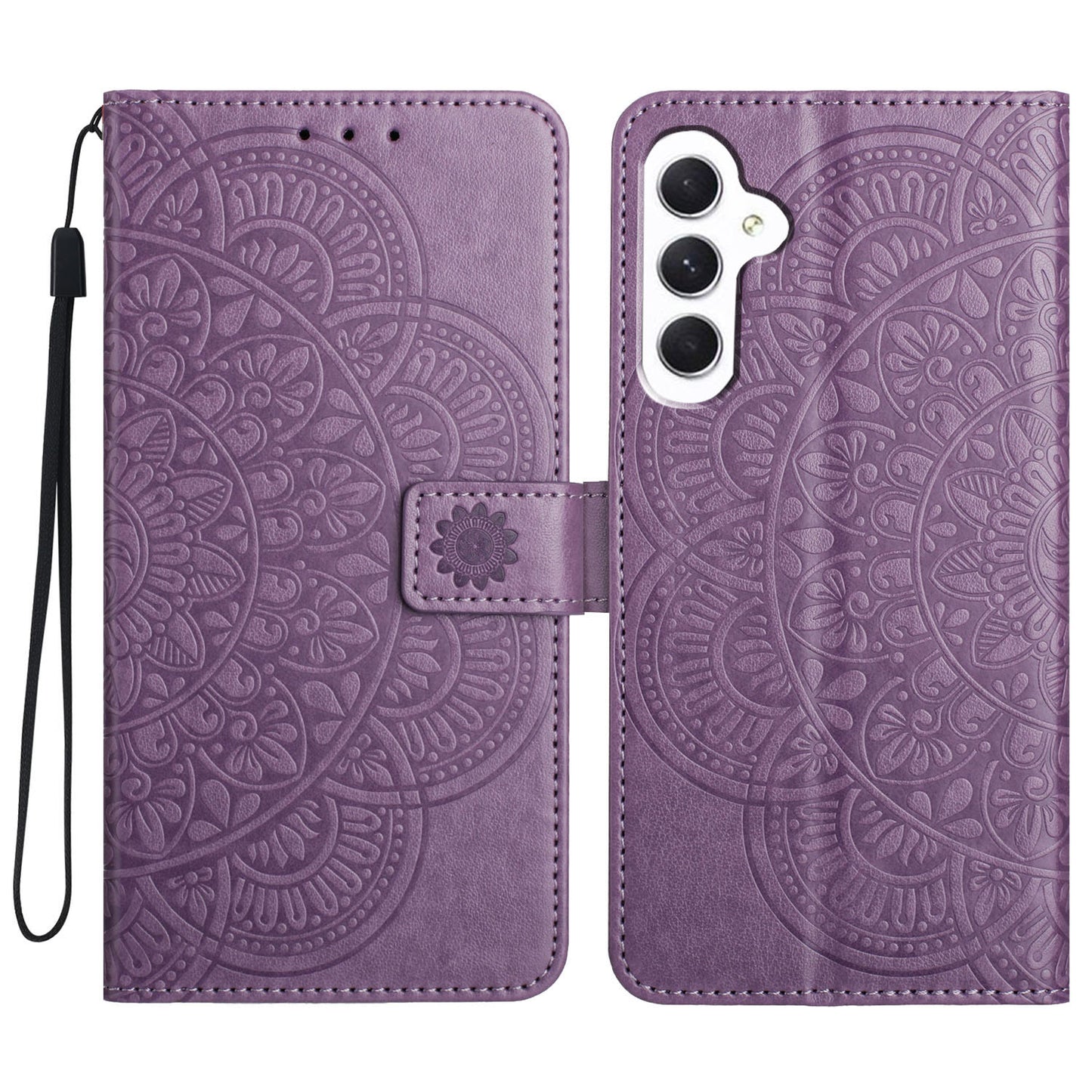 For Samsung Galaxy A16 5G / A16 4G Leather Case with Card Slots Mandala Pattern Phone Cover Stand - Purple