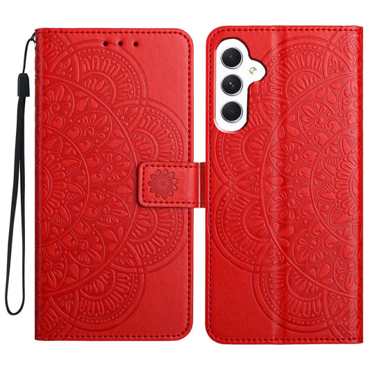 For Samsung Galaxy A16 5G / A16 4G Leather Case with Card Slots Mandala Pattern Phone Cover Stand - Red
