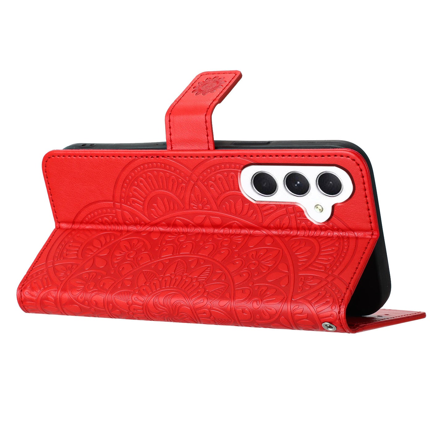 For Samsung Galaxy A16 5G / A16 4G Leather Case with Card Slots Mandala Pattern Phone Cover Stand - Red