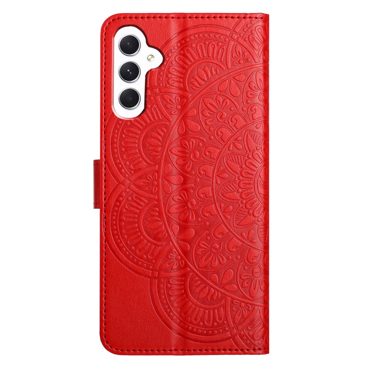 For Samsung Galaxy A16 5G / A16 4G Leather Case with Card Slots Mandala Pattern Phone Cover Stand - Red