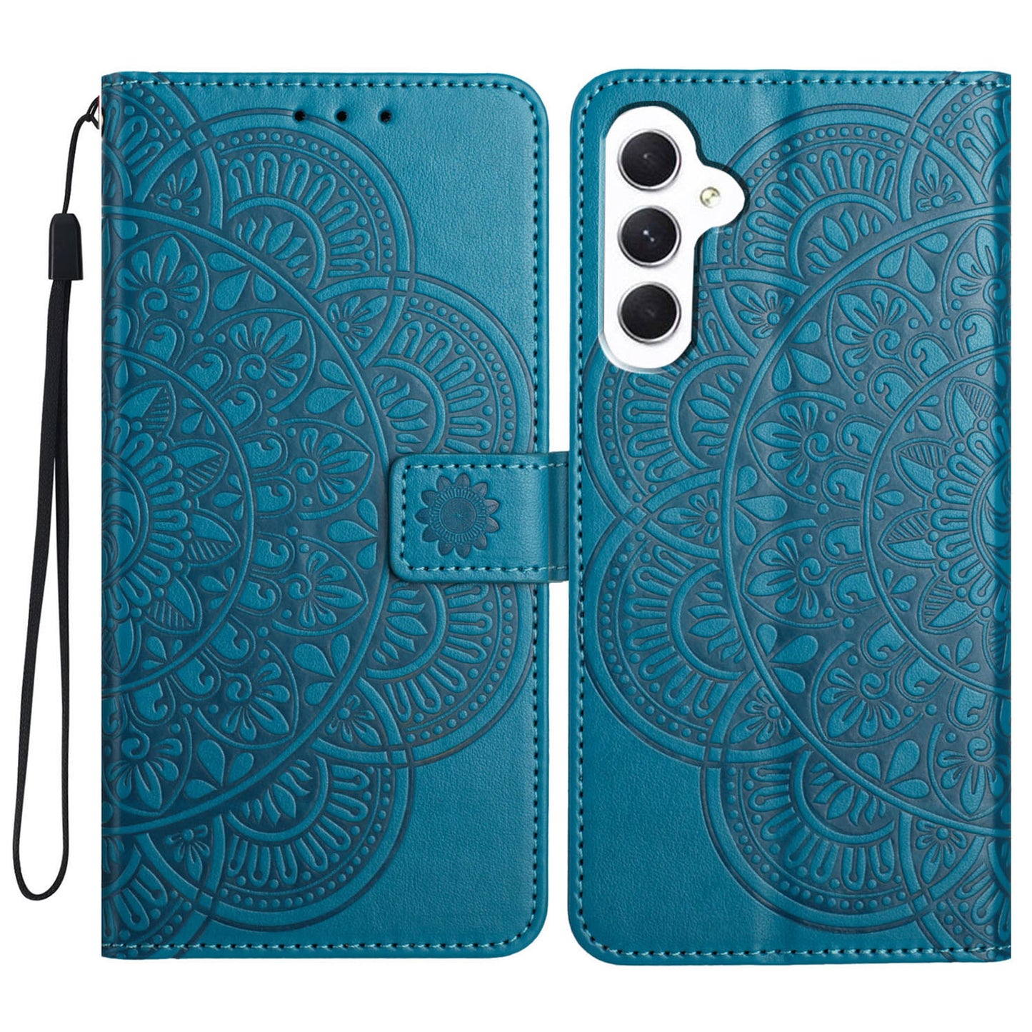 For Samsung Galaxy A16 5G / A16 4G Leather Case with Card Slots Mandala Pattern Phone Cover Stand - Blue