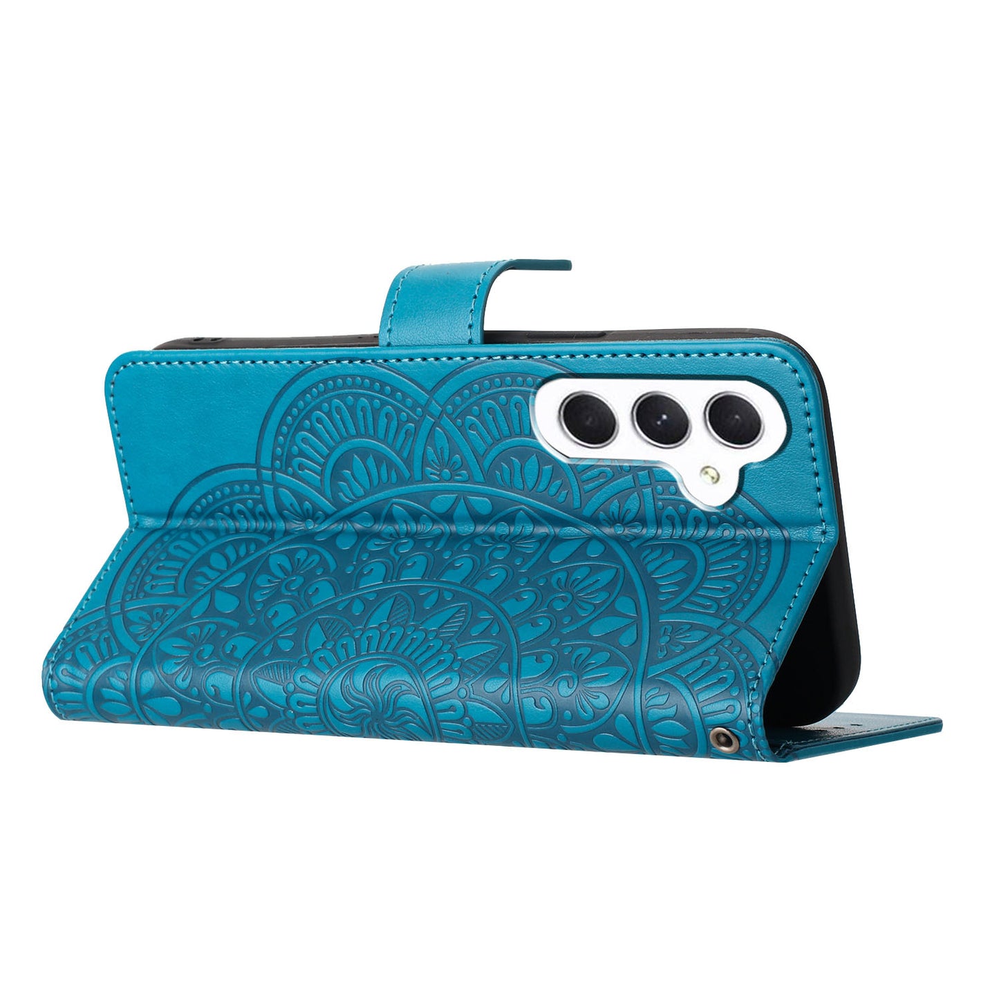 For Samsung Galaxy A16 5G / A16 4G Leather Case with Card Slots Mandala Pattern Phone Cover Stand - Blue