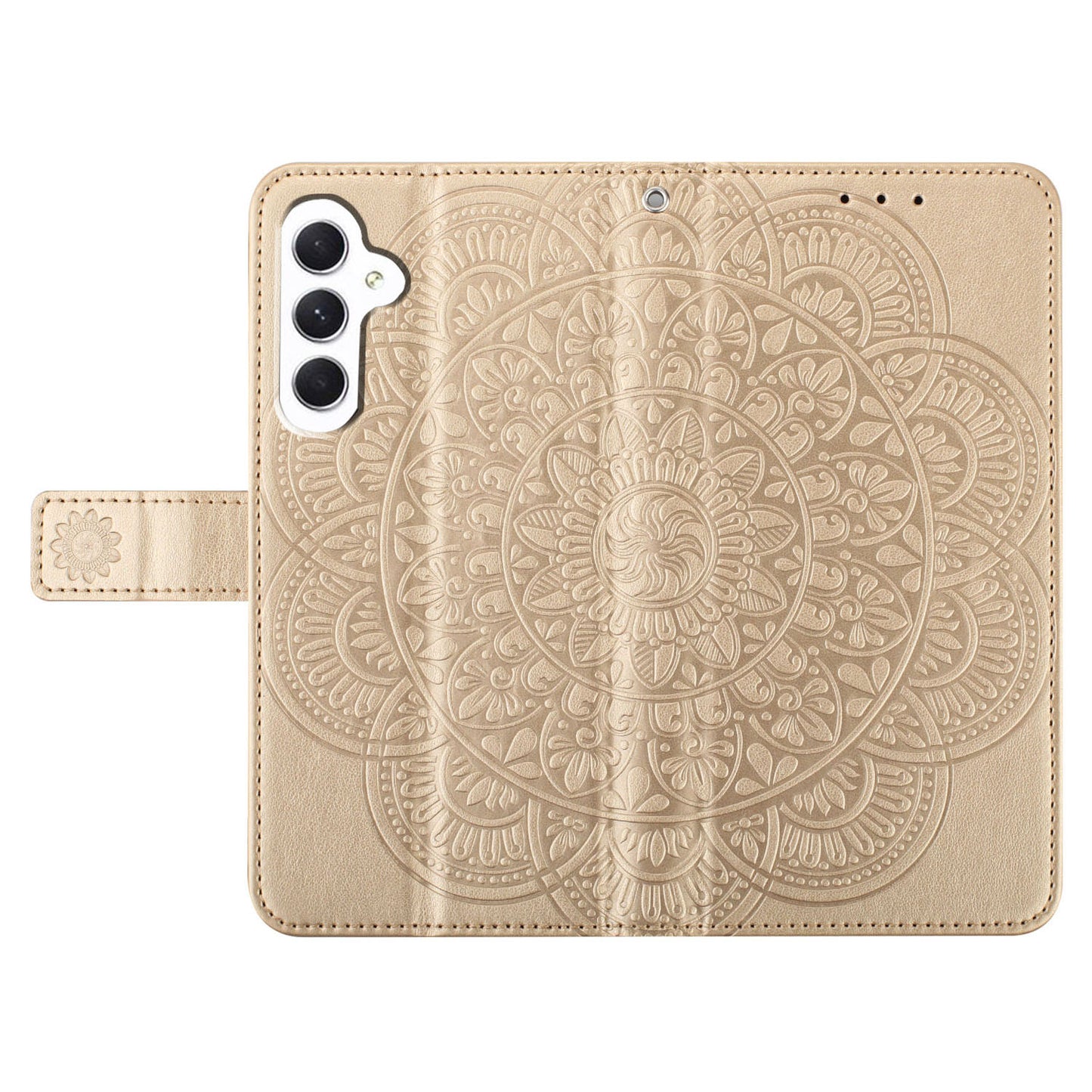 For Samsung Galaxy A16 5G / A16 4G Leather Case with Card Slots Mandala Pattern Phone Cover Stand - Gold