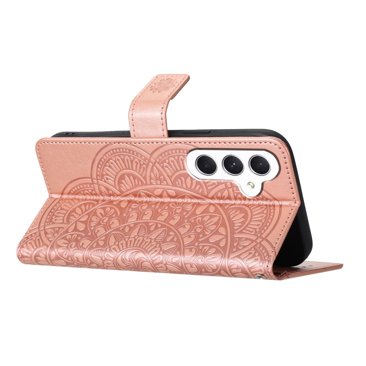 For Samsung Galaxy A16 5G / A16 4G Leather Case with Card Slots Mandala Pattern Phone Cover Stand - Rose Gold