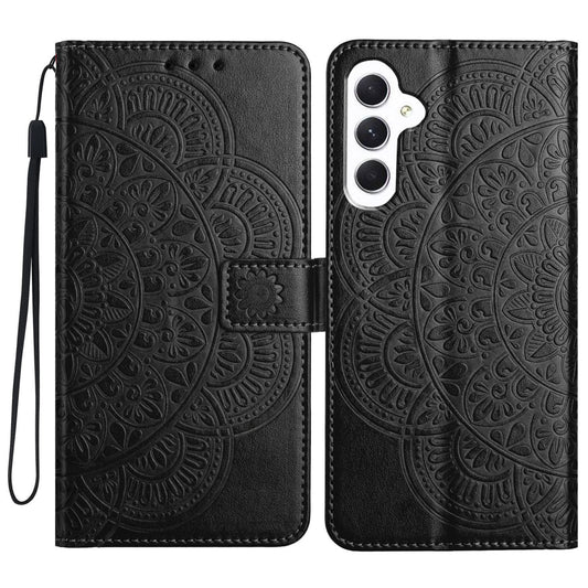 For Samsung Galaxy A16 5G / A16 4G Leather Case with Card Slots Mandala Pattern Phone Cover Stand - Black