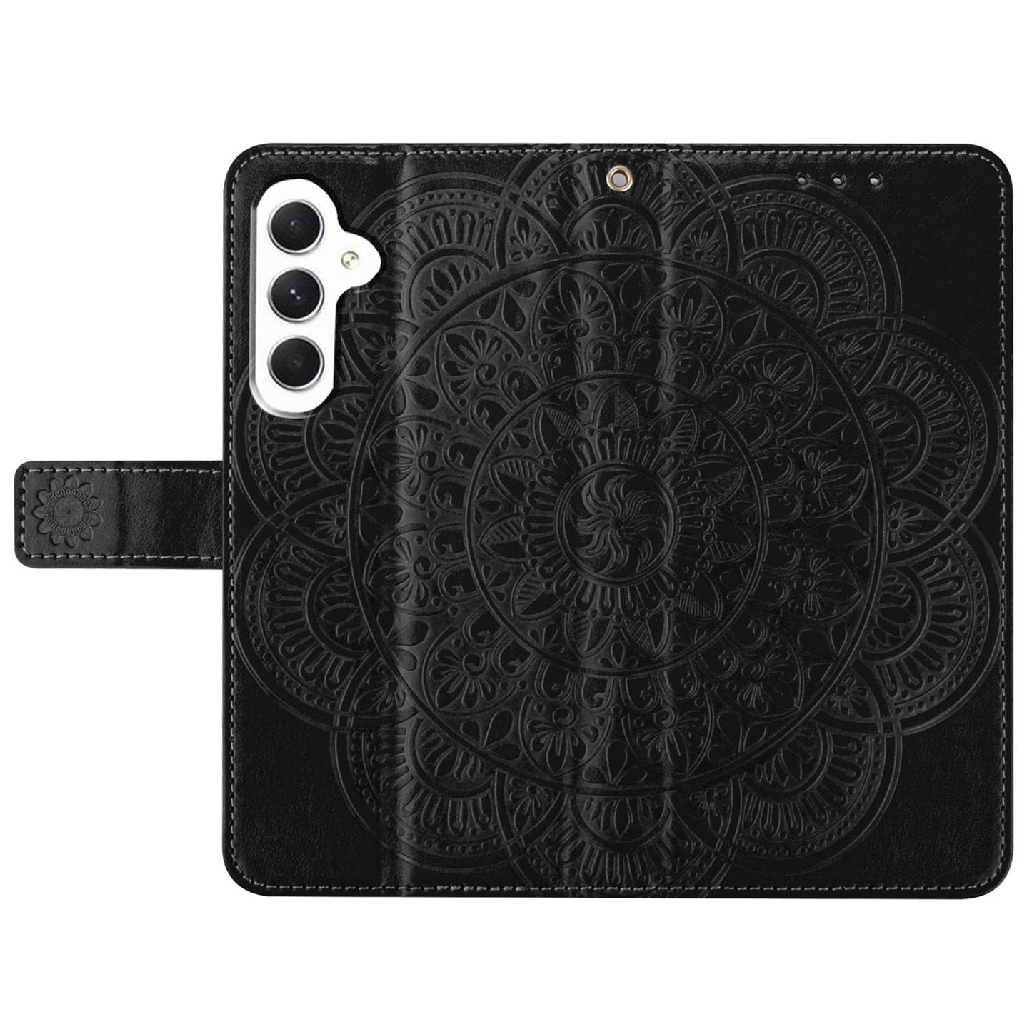 For Samsung Galaxy A16 5G / A16 4G Leather Case with Card Slots Mandala Pattern Phone Cover Stand - Black