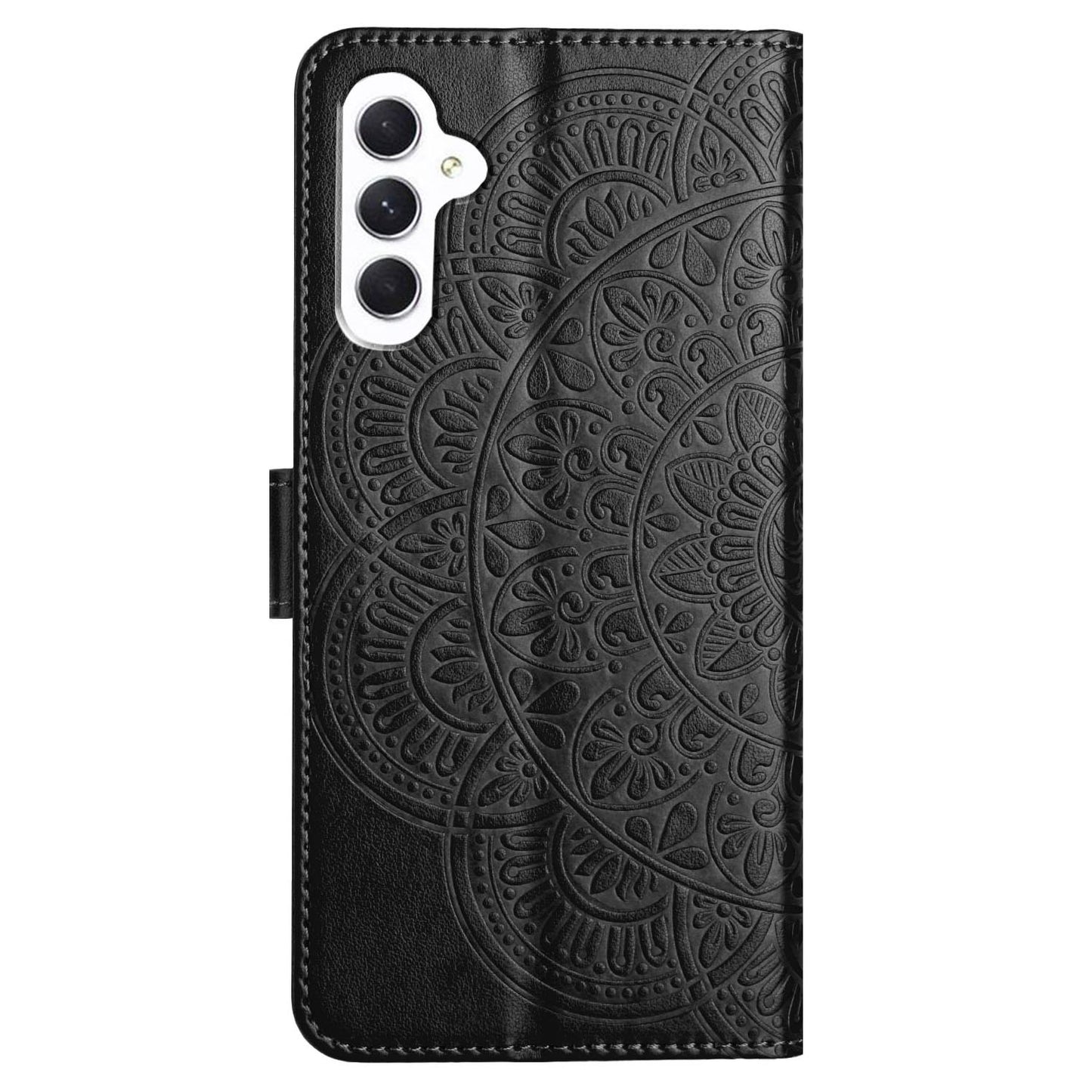 For Samsung Galaxy A16 5G / A16 4G Leather Case with Card Slots Mandala Pattern Phone Cover Stand - Black