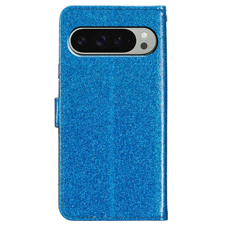 For Google Pixel 9 Pro  /  Pixel 9 Wallet Case Glitter Anti-Scratch Leather Phone Cover Stand - Blue