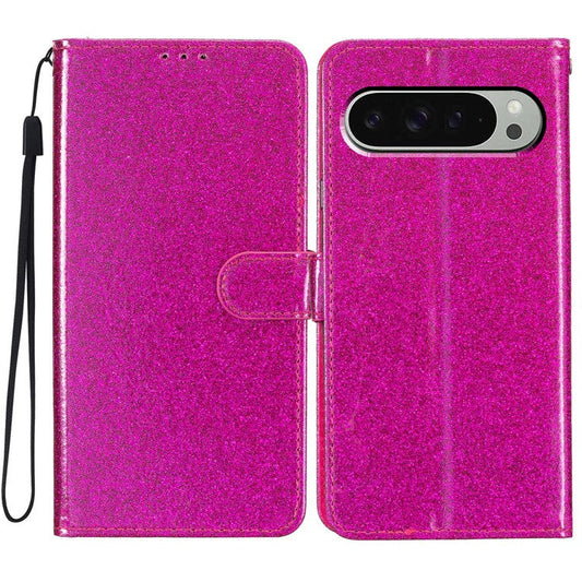 For Google Pixel 9 Pro  /  Pixel 9 Wallet Case Glitter Anti-Scratch Leather Phone Cover Stand - Rose