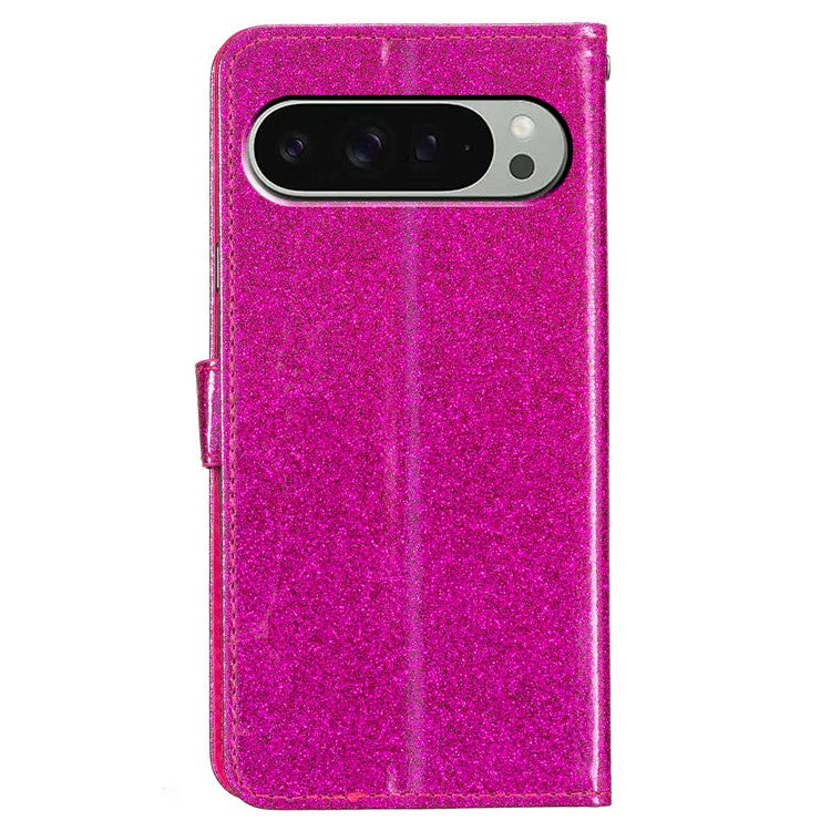 For Google Pixel 9 Pro  /  Pixel 9 Wallet Case Glitter Anti-Scratch Leather Phone Cover Stand - Rose
