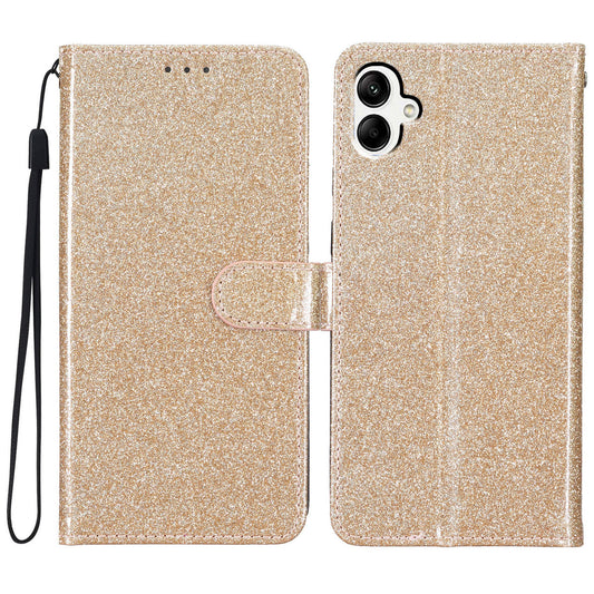 For Samsung Galaxy A06 Wallet Case Glitter Anti-Scratch Leather Phone Cover Stand - Gold