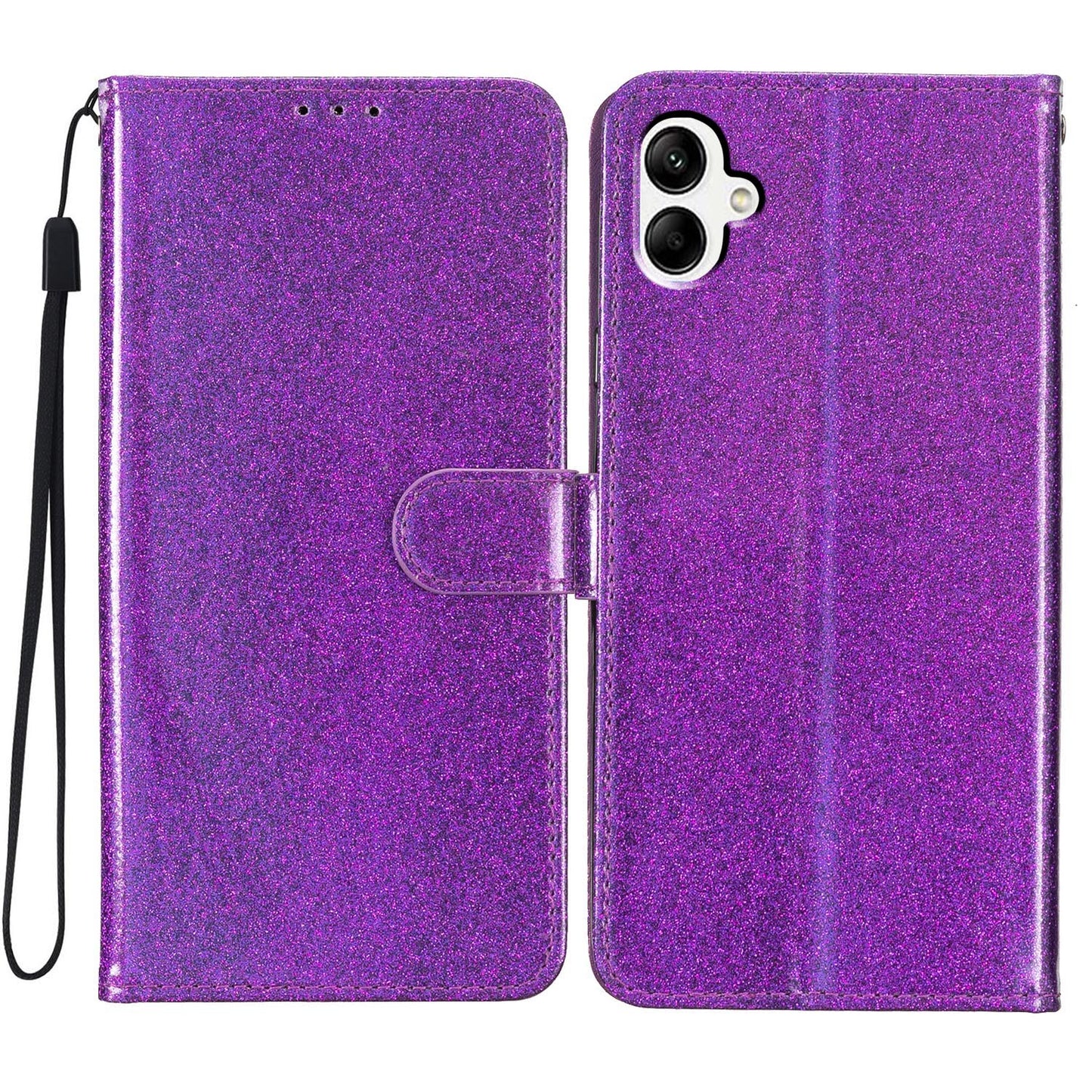 For Samsung Galaxy A06 Wallet Case Glitter Anti-Scratch Leather Phone Cover Stand - Purple