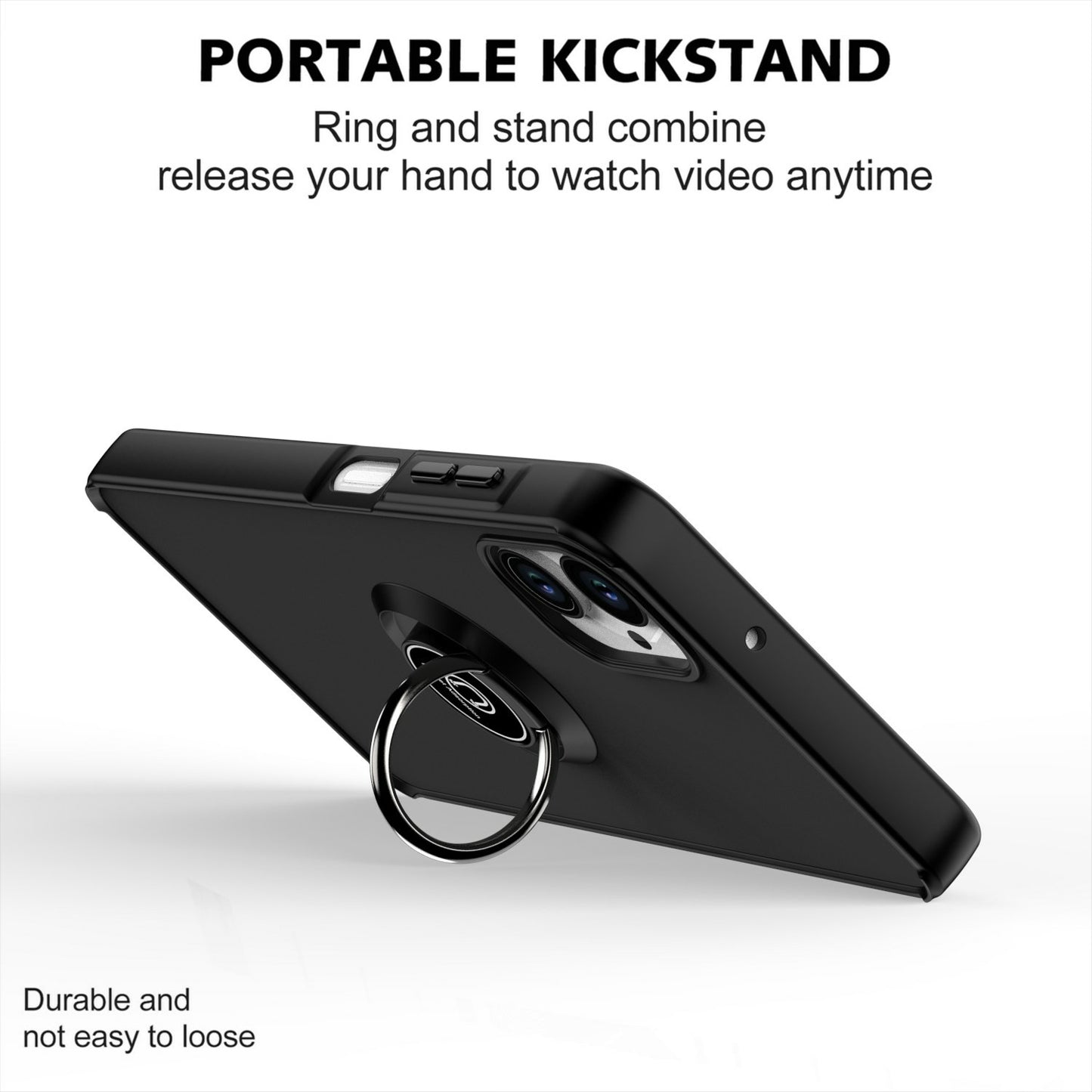 For Samsung Galaxy A06 Case Ring Holder Kickstand TPU+Acrylic Phone Cover - Black