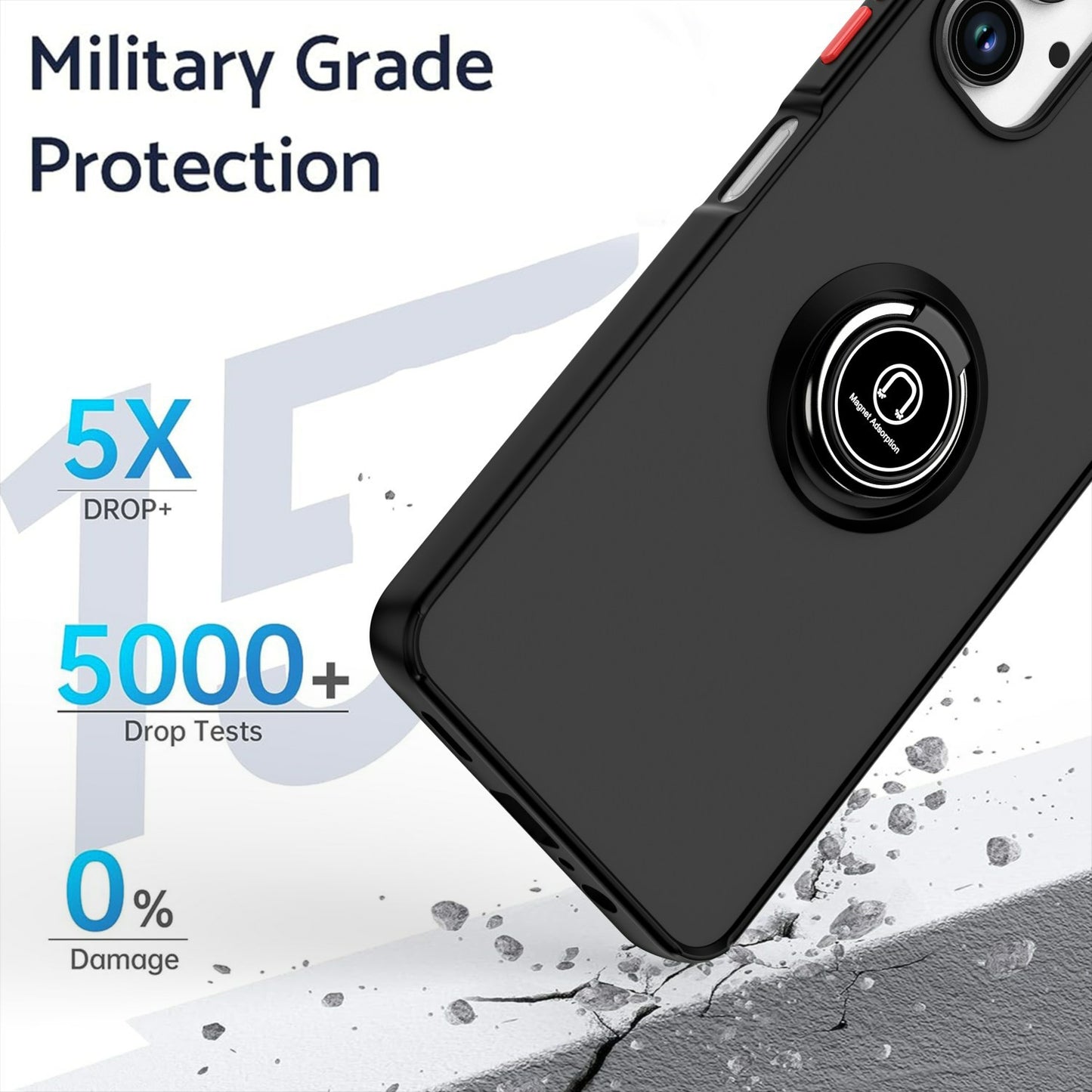 For Samsung Galaxy A06 Case Ring Holder Kickstand TPU+Acrylic Phone Cover - Black  /  Red