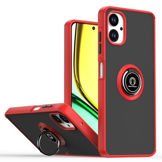 For Samsung Galaxy A06 Case Ring Holder Kickstand TPU+Acrylic Phone Cover - Red