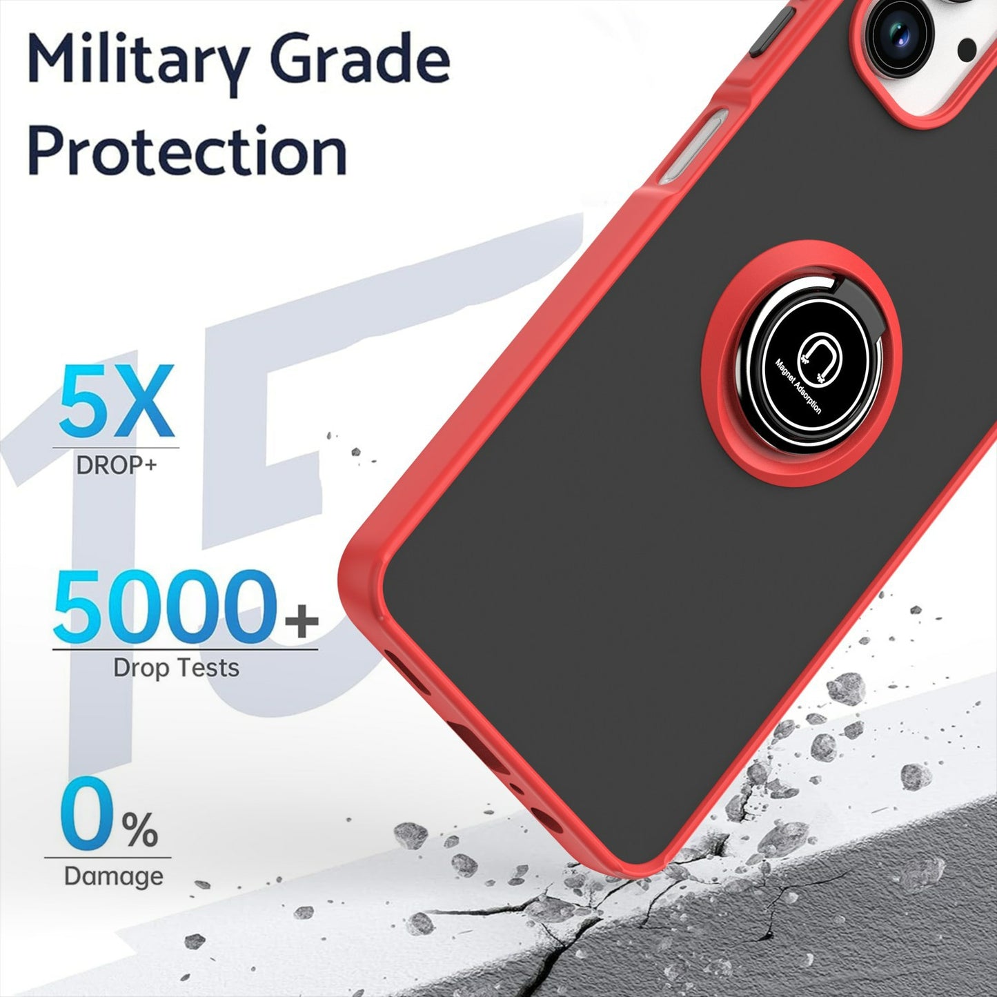 For Samsung Galaxy A06 Case Ring Holder Kickstand TPU+Acrylic Phone Cover - Red