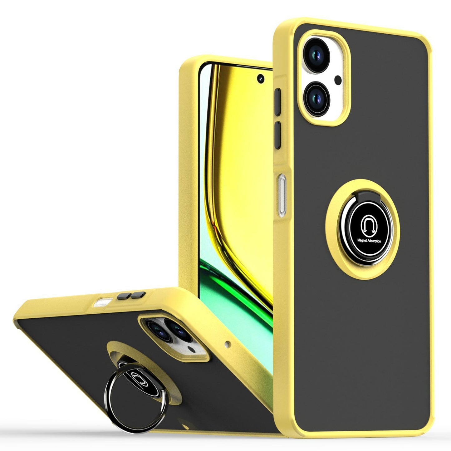 For Samsung Galaxy A06 Case Ring Holder Kickstand TPU+Acrylic Phone Cover - Yellow
