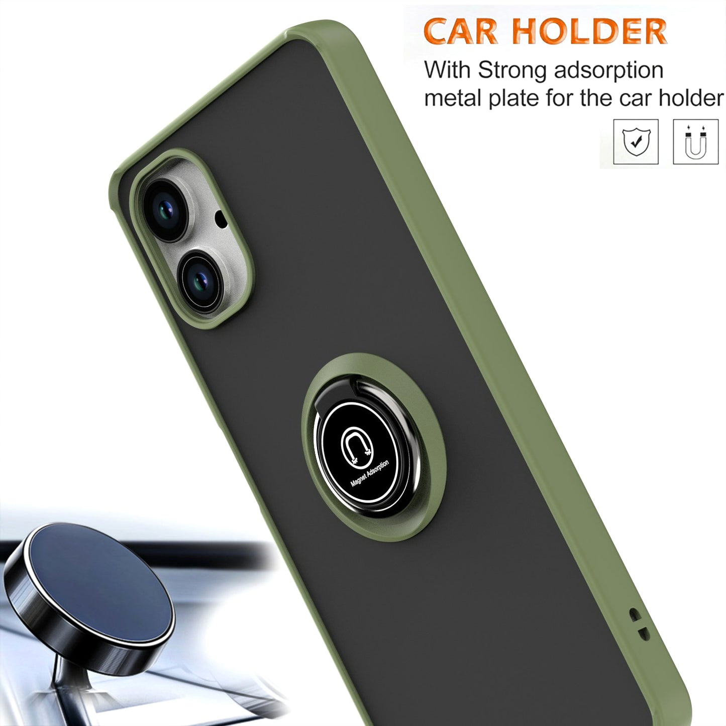 For Samsung Galaxy A06 Case Ring Holder Kickstand TPU+Acrylic Phone Cover - Army Green