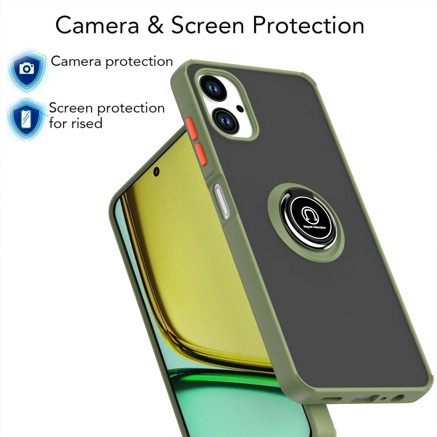 For Samsung Galaxy A06 Case Ring Holder Kickstand TPU+Acrylic Phone Cover - Army Green
