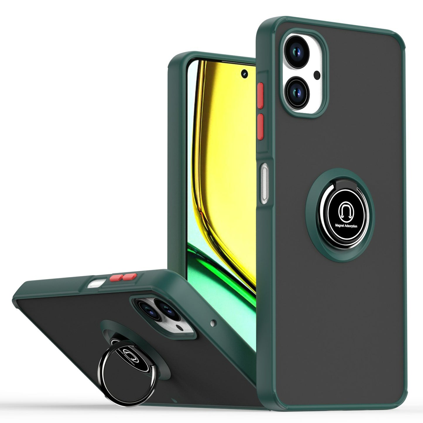 For Samsung Galaxy A06 Case Ring Holder Kickstand TPU+Acrylic Phone Cover - Blackish Green