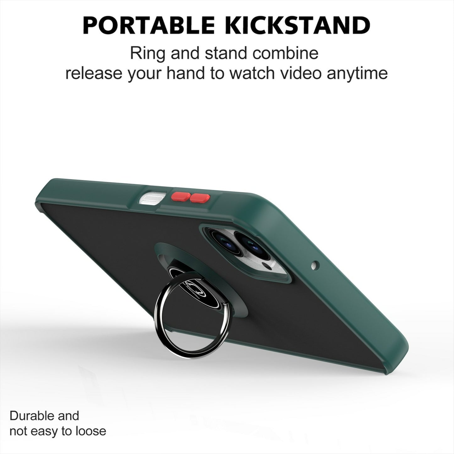 For Samsung Galaxy A06 Case Ring Holder Kickstand TPU+Acrylic Phone Cover - Blackish Green