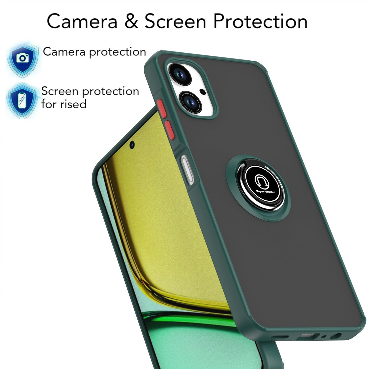 For Samsung Galaxy A06 Case Ring Holder Kickstand TPU+Acrylic Phone Cover - Blackish Green