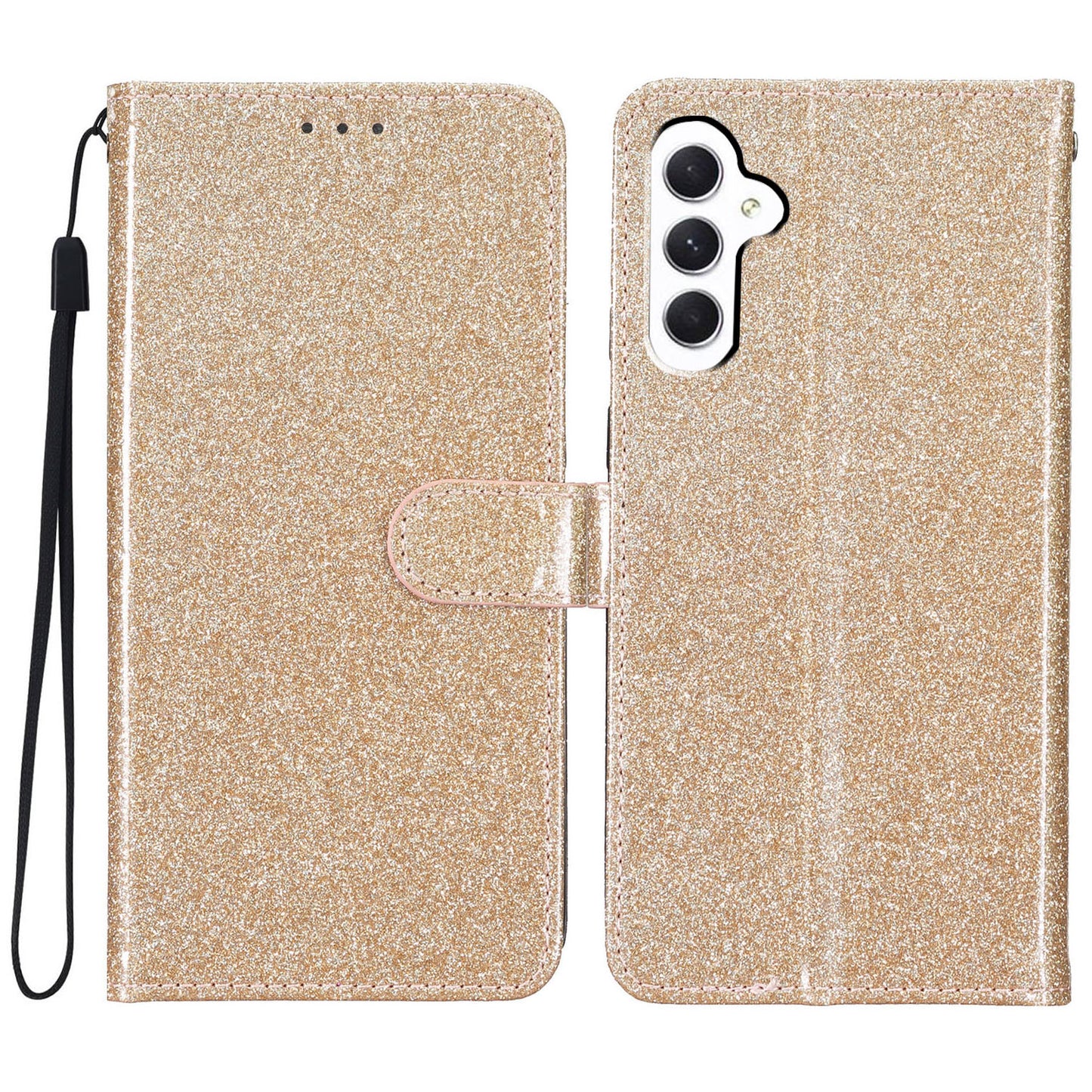 For Samsung Galaxy A16 5G / A16 4G Wallet Case Glitter Anti-Scratch Leather Phone Cover Stand - Gold